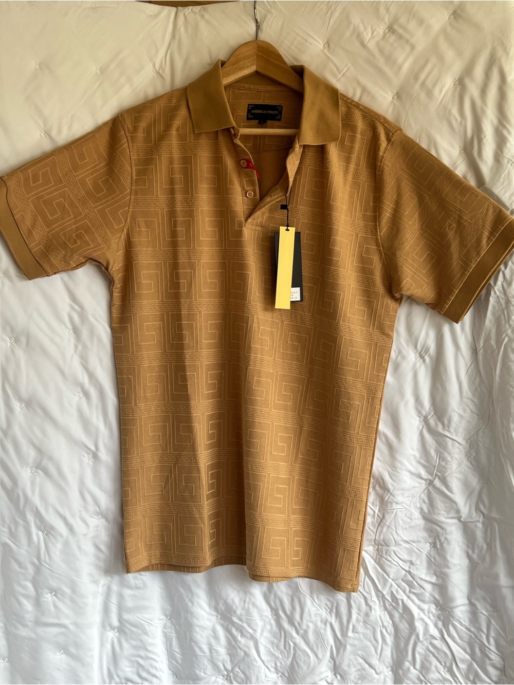 Men's Jacquard Polo Shirt in Tan